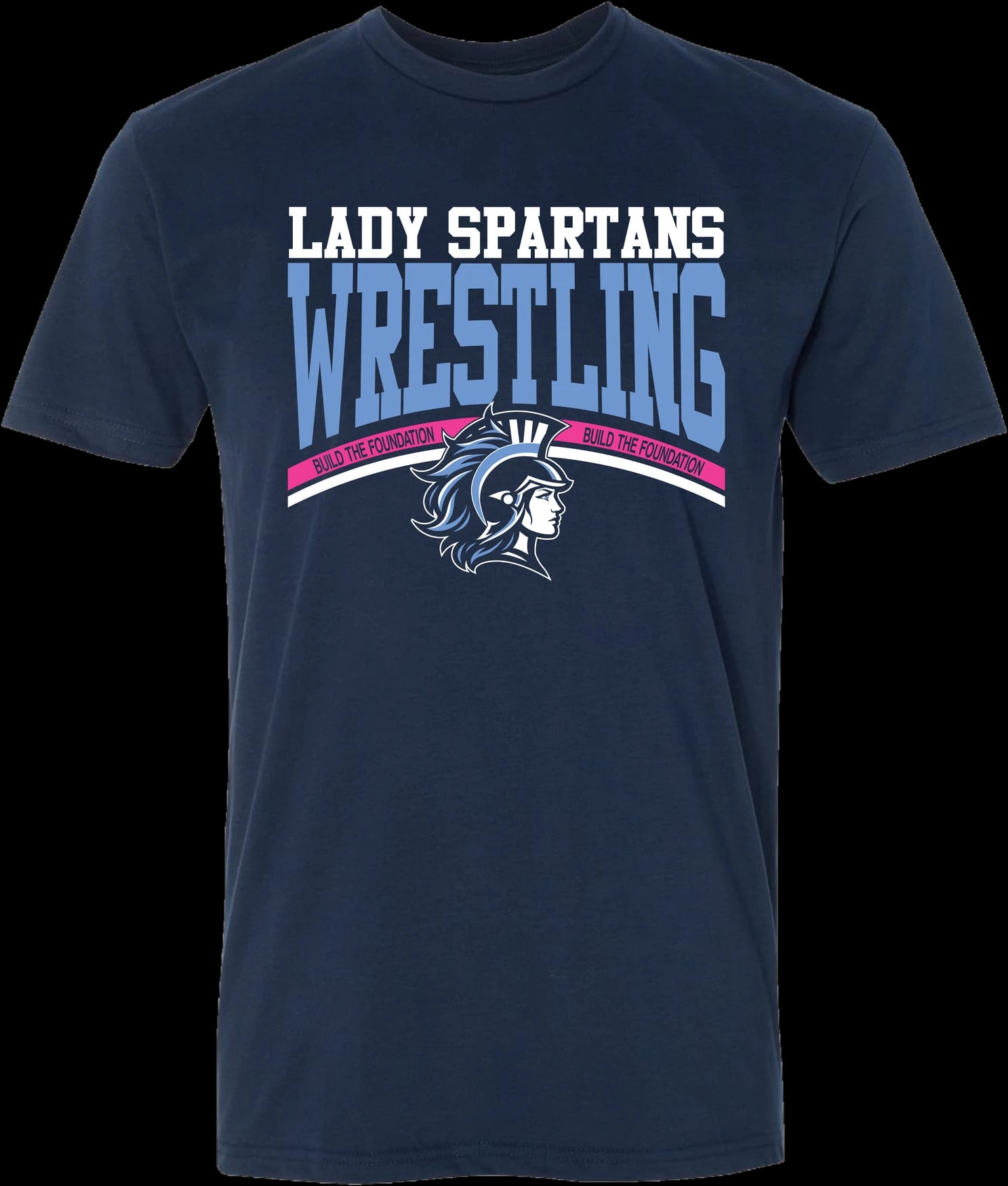 Collegiate design on a navy tee