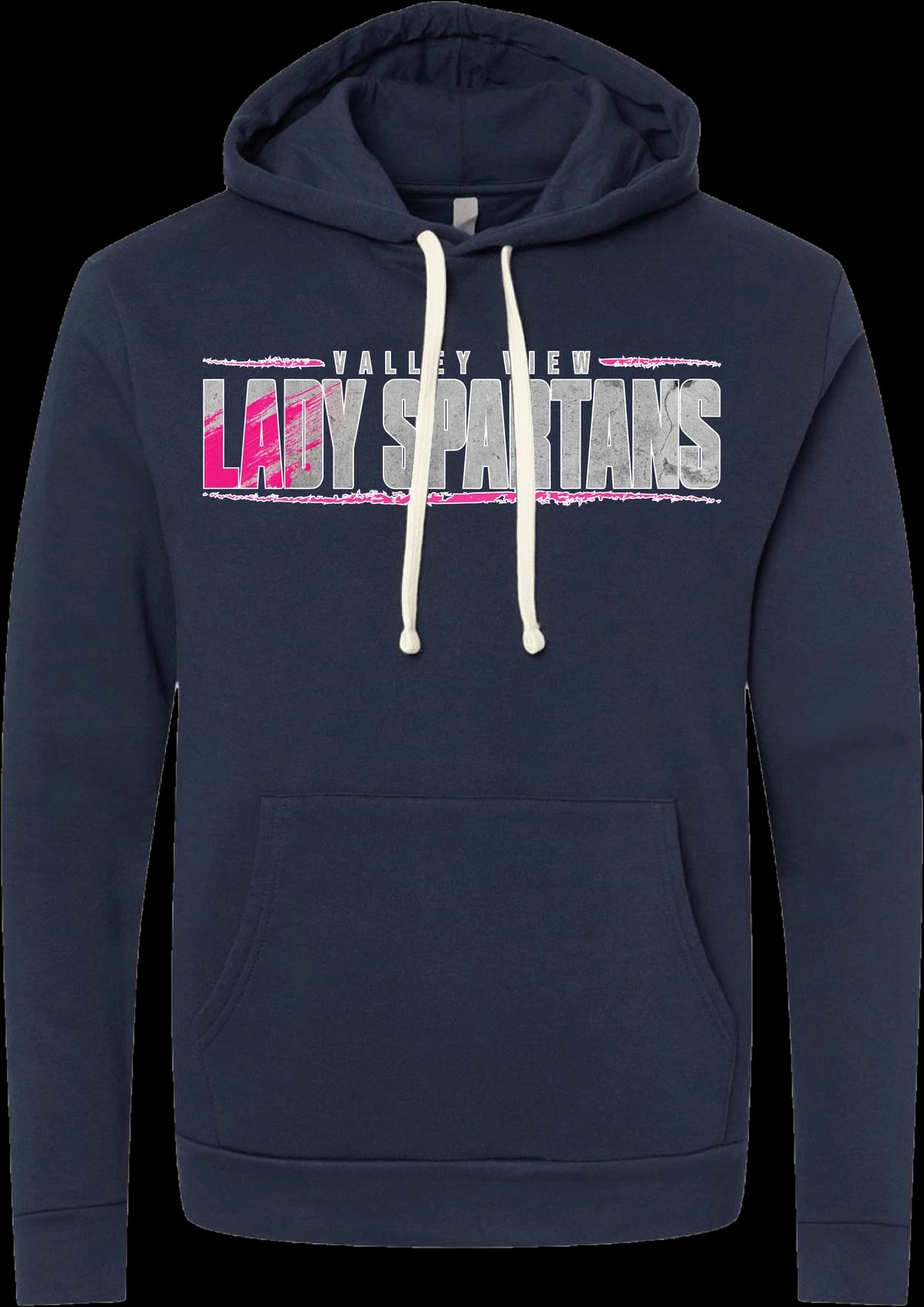 Foundation Splatter hoodie, front: “Valley View Lady Spartans” in distressed gray and pink lettering